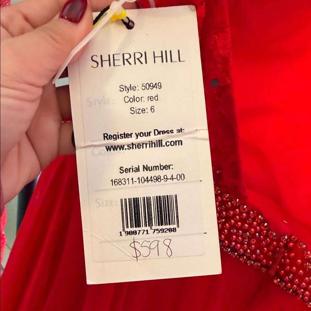 Sherri Hill Scarlet Long Sleeve Gown - Picture 6 of 6